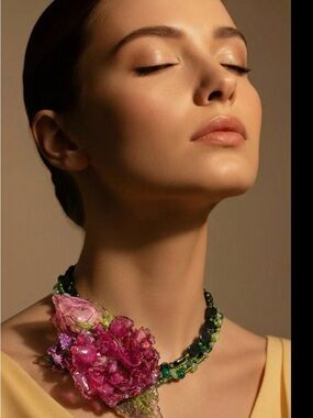 Floral Statement Necklace in Pink and Green - Designer Style